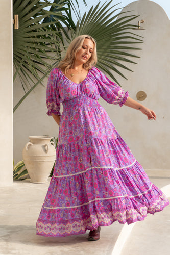 Eclectic Bohemian Fortune Teller Maxidress Short Sleeve Lilacbell Retro Floral Print